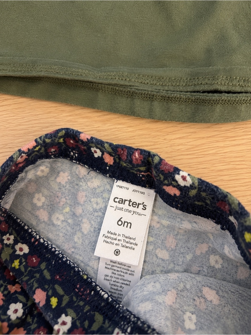 Carter’s 2-Piece Outfit Set 6M Olive Green Top & Floral Leggings - Picture 4 of 4